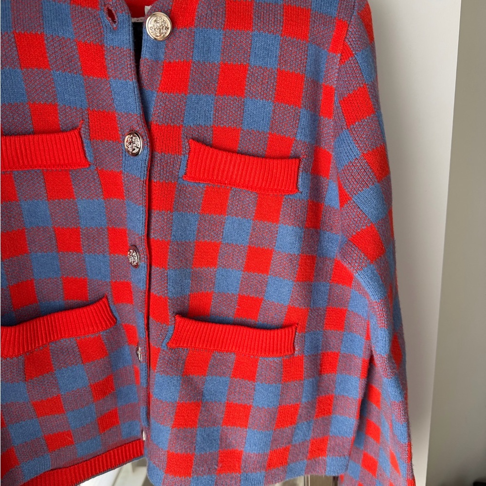 Orange and Blue Check Knit Cardigan - Picture 5 of 6